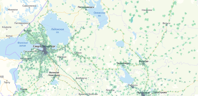 Зона покрытия МТС на карте Ейск 